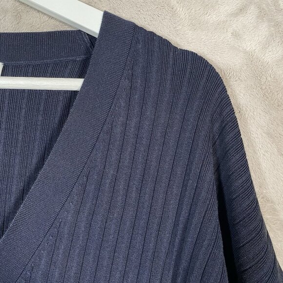 COS Cardigan Size L Navy Button Front V-Neck Relaxed Fit Slouchy Ribbed Knit - Picture 6 of 14